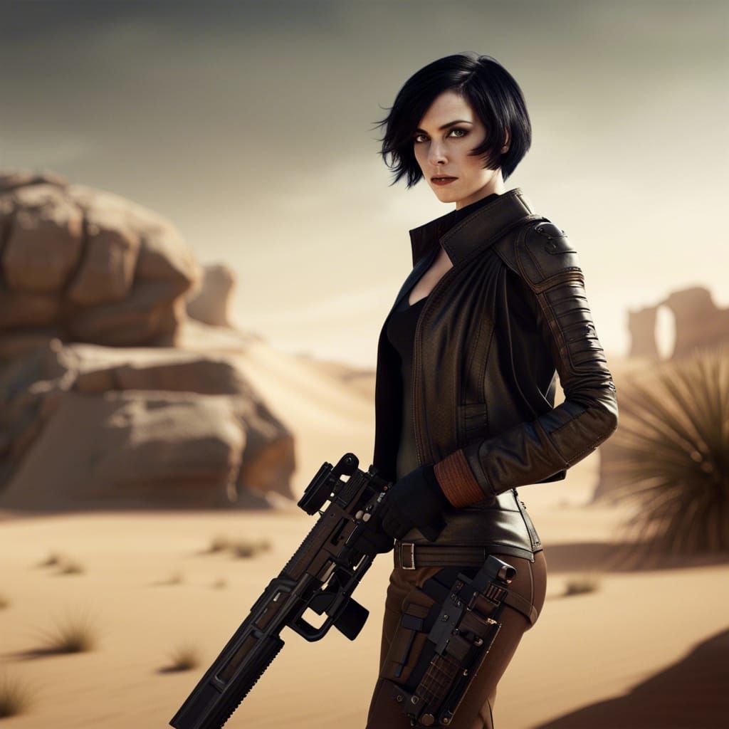 Sinister Woman with Blaster on Desert Planet