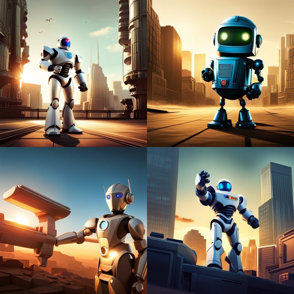 Robot Holding Sign in Sci-Fi Setting as 3D Render