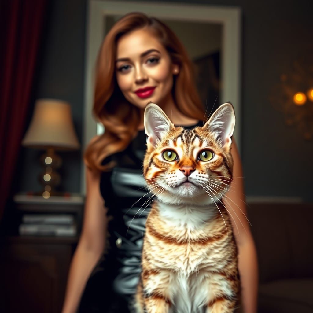 Beautiful Woman and Cute Cat Photobomb