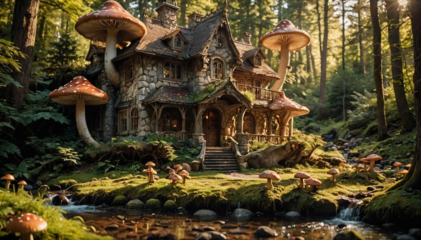 Enchanted Forest Mansion with Glowing Mushrooms