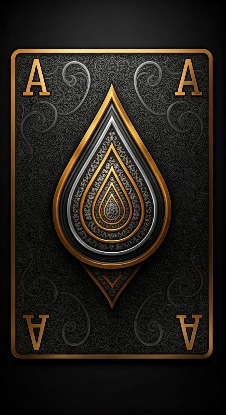 Metallic Ace Playing Card with Intricate Teardrop Icon Symbo...