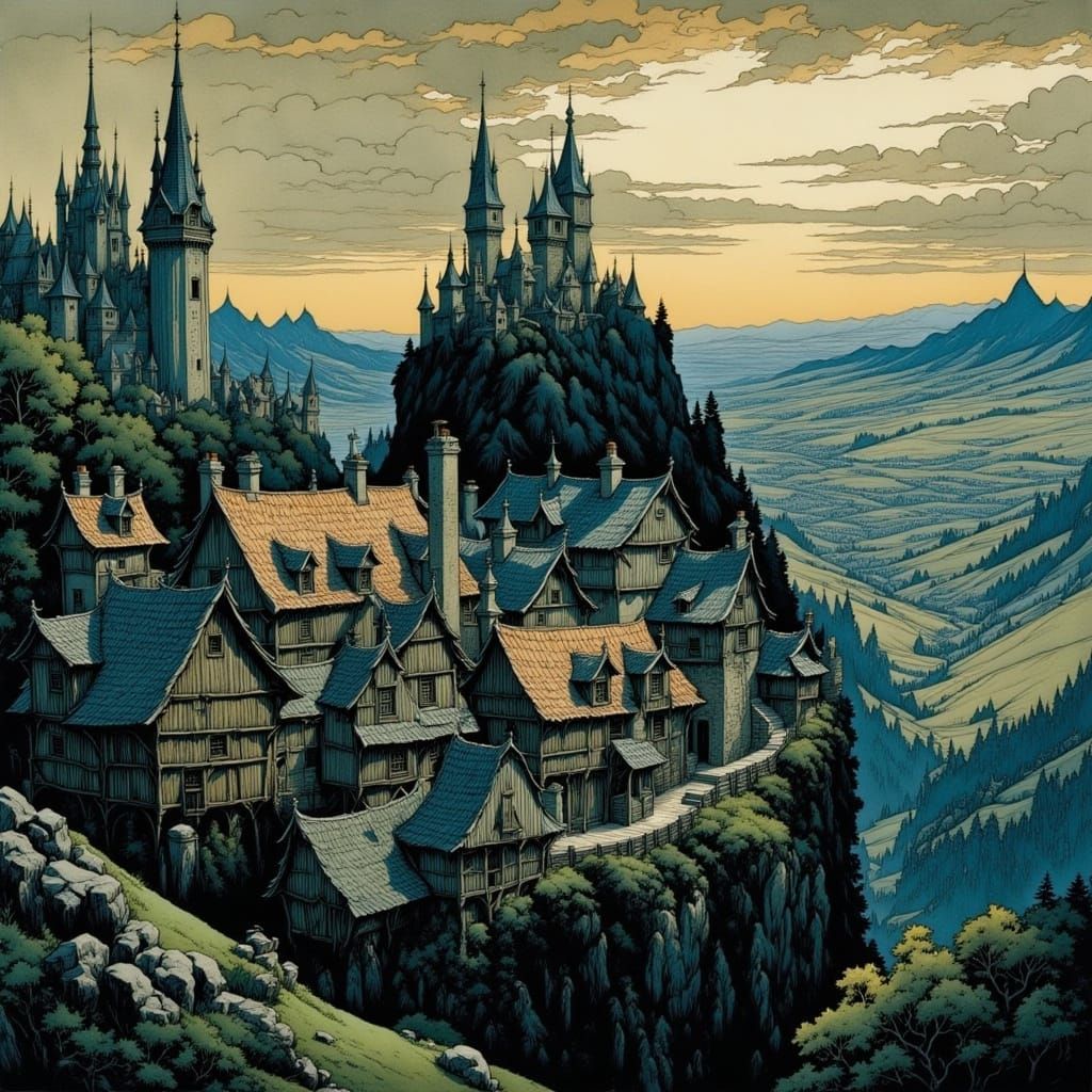 Medieval Townscape in a Dreamlike Atmosphere
