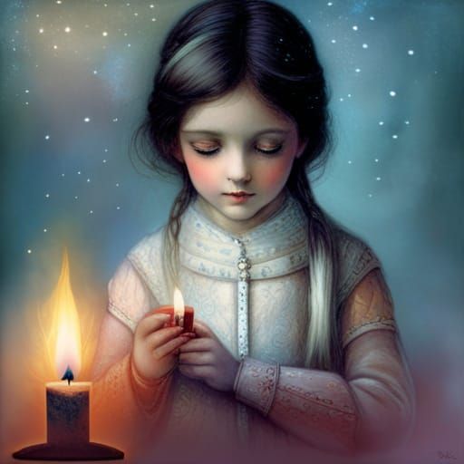 Girl with Candle in Snow, Inspired by Fayum Portraits