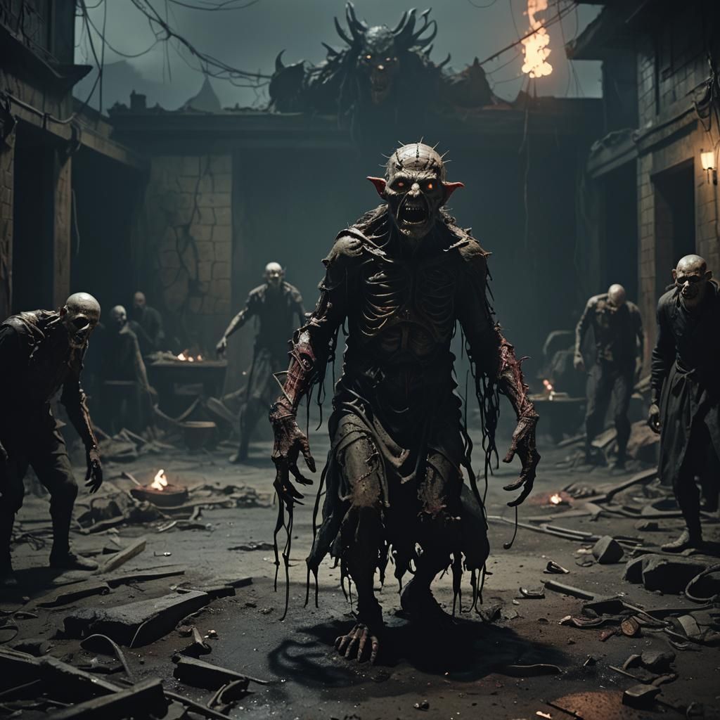 Grotesque Tormentor in a Nightmarish Horror Scene