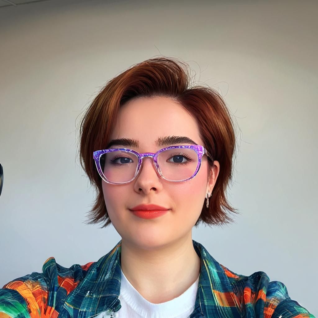 Kawaii Anime Portrait of a Girl with Short Brown Hair and Gl...