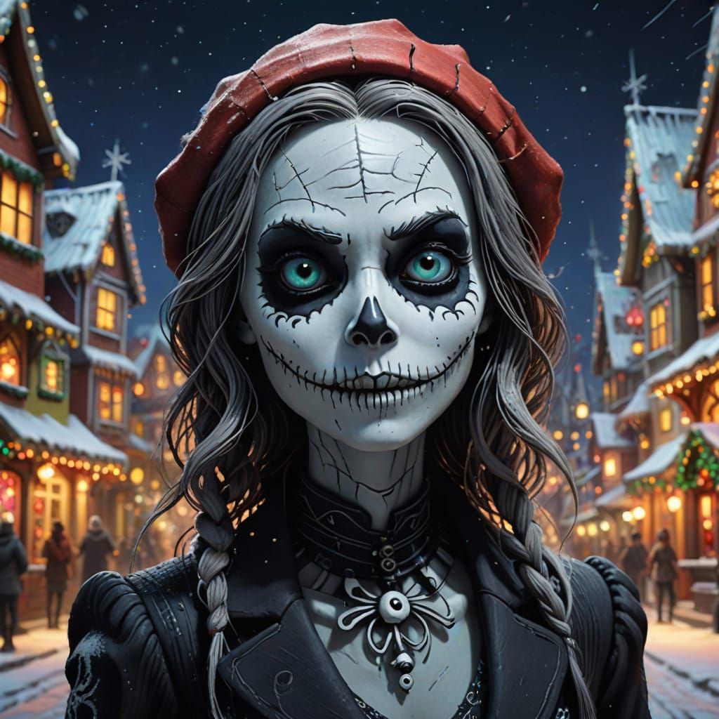 Surreal Christmas Town Goddess in Vibrant, Hyperrealistic St...