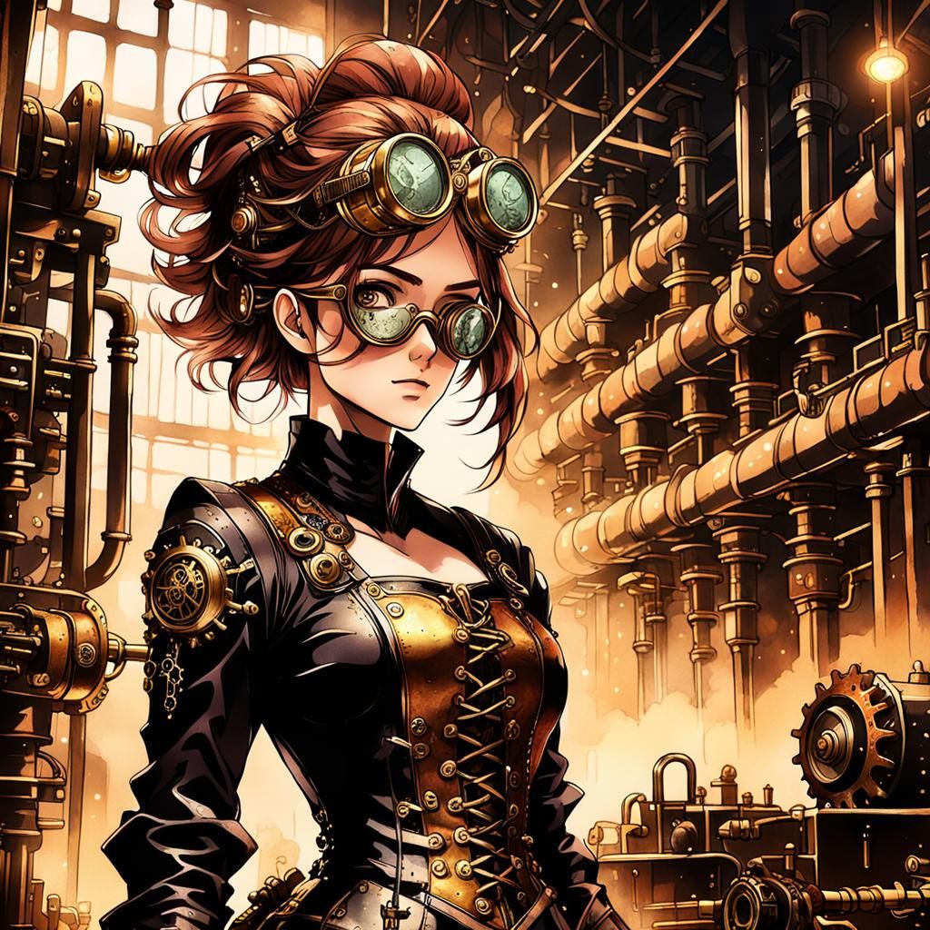 Steampunk Anime Girl in Gear Factory: Key Visual