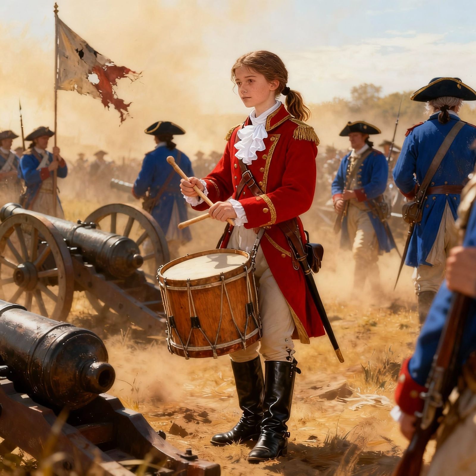 18th Century Drummer Girl on Battlefield