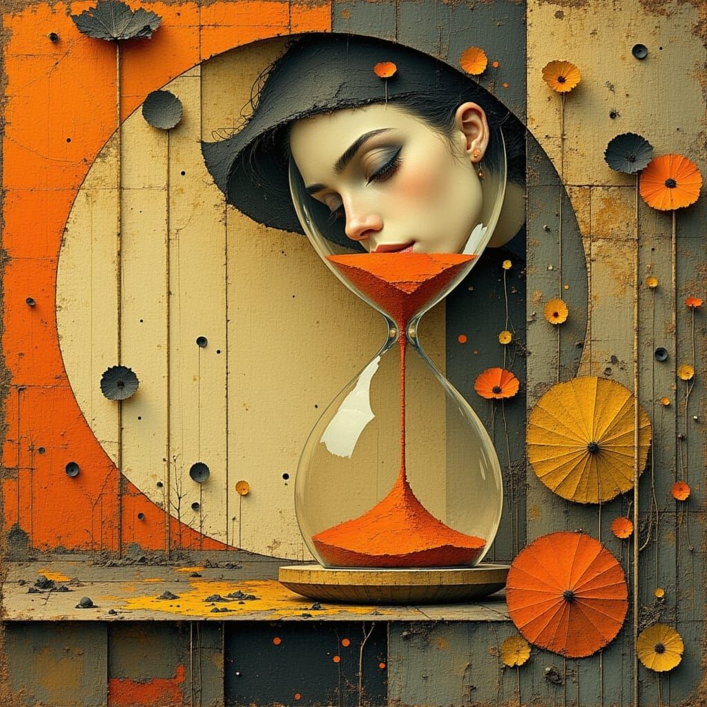 Surreal Sepia Hourglass in Dusty Woodgrain