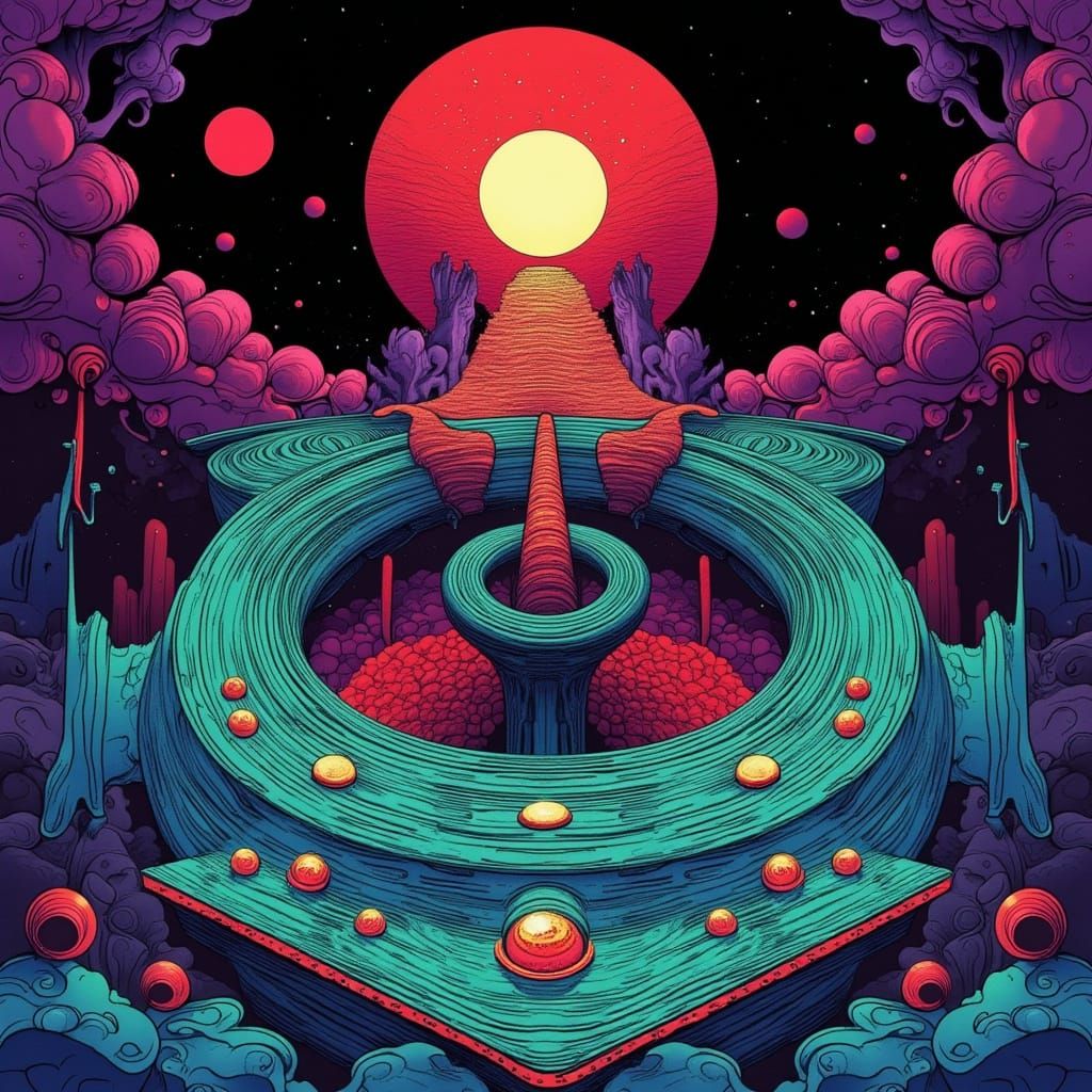 Dark Cyberpunk Futuristic Geometric Composition in Pastel Pa...