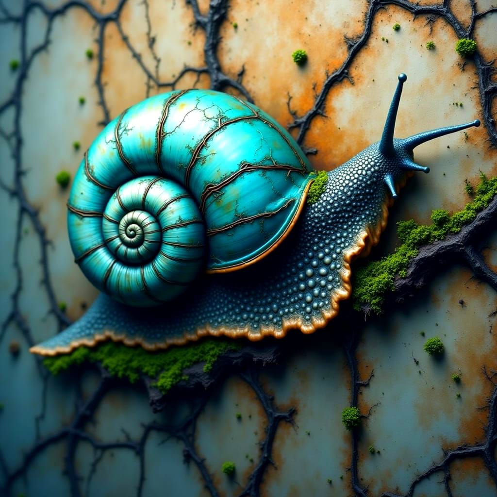 Mosaic Snail with Circuit Shell in Grungy Style