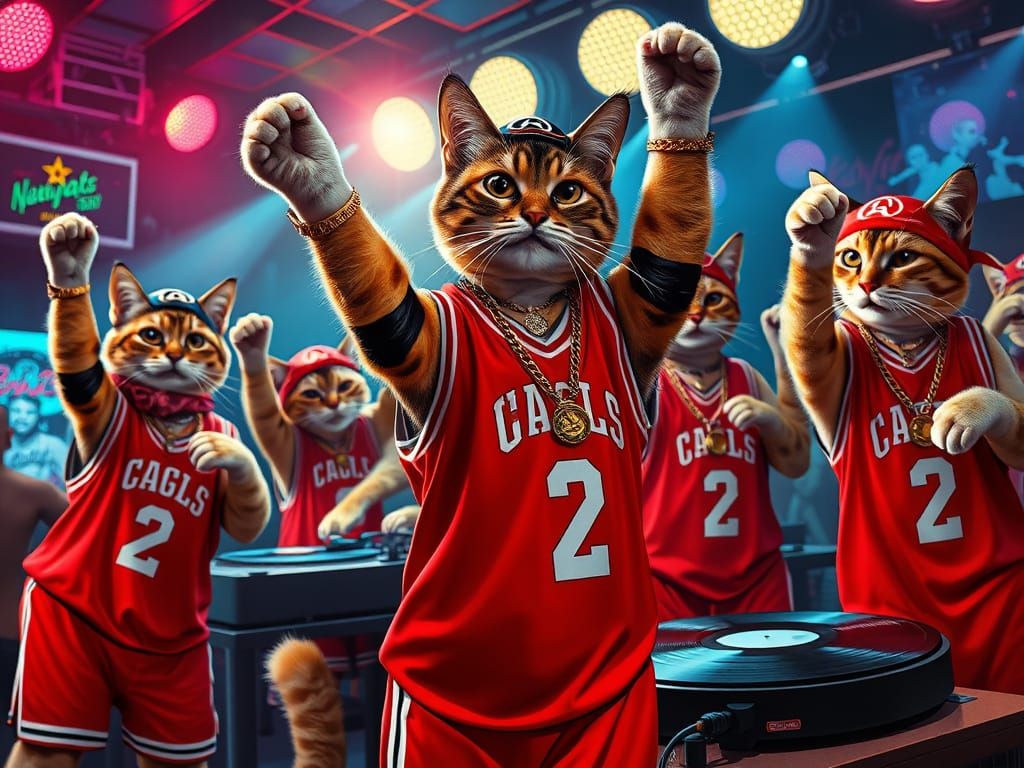 Cats Dancing in Nightclub in Pop Art Style