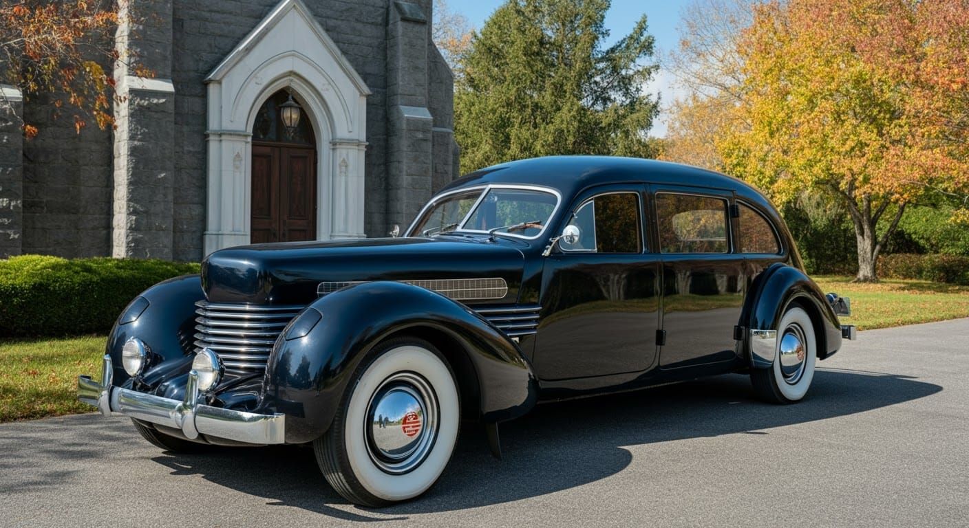 Custom 1937 Cord 812 Hearse at Forest Lawn Chapel