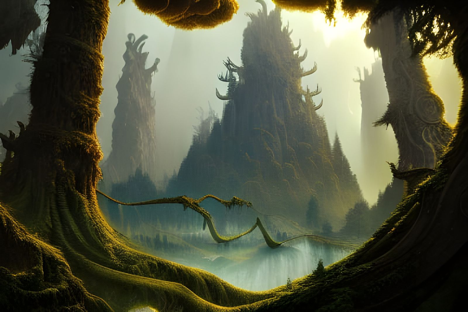 Epic Ancient Forest Illustration in Photorealistic Style