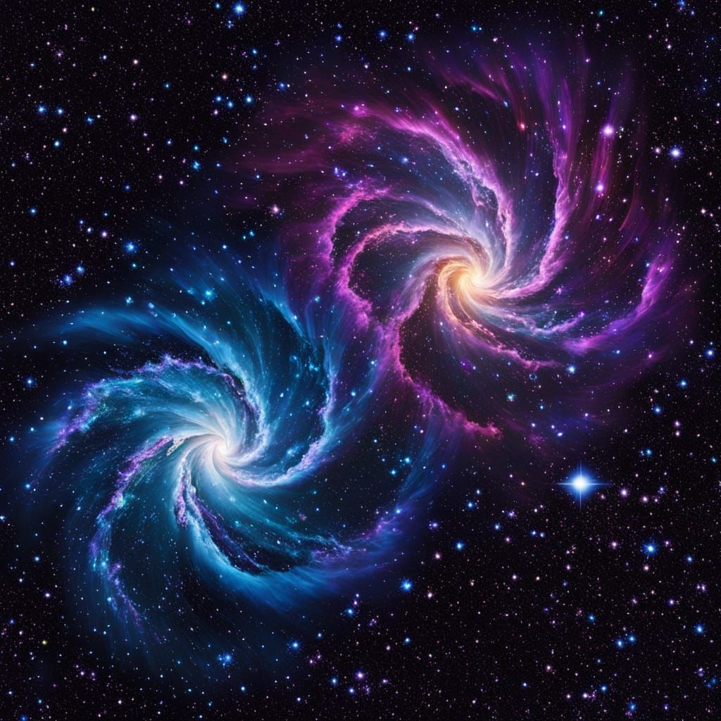 Cosmic Wonder: Majestic Galaxies Collide in Vibrant Hues