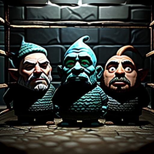 Gnomes in Comedic Argument, Prison Cell Scene, 3D Portrait A...