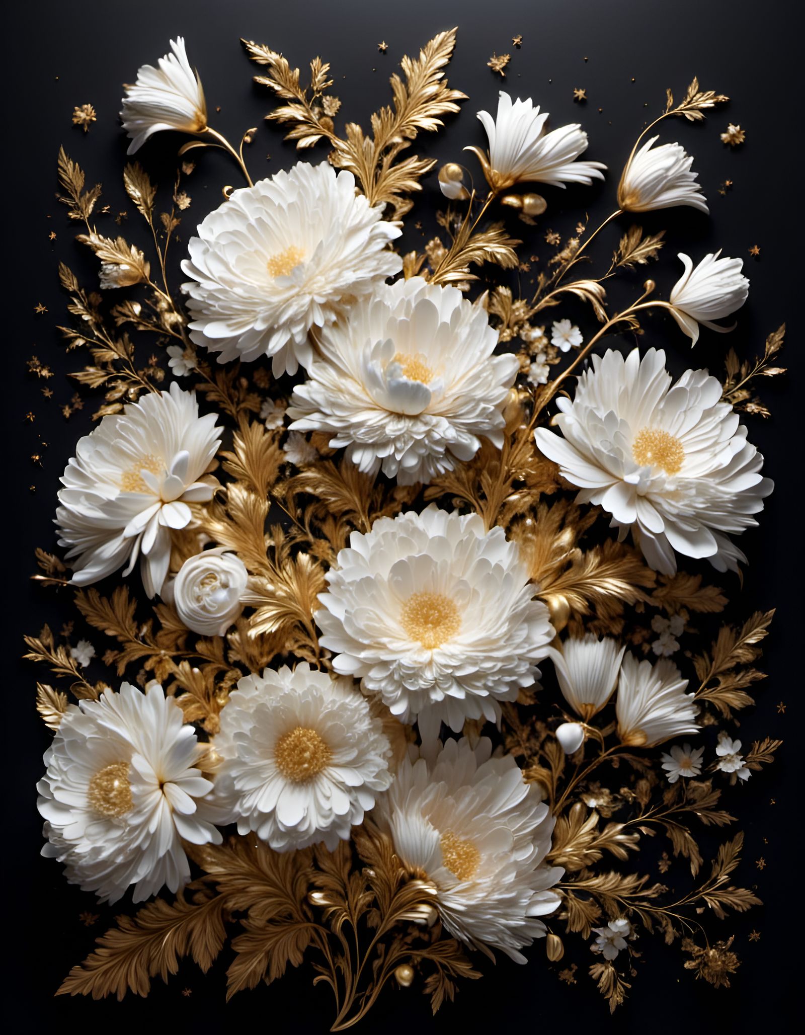 White Flowers in Sculptural Relief Style