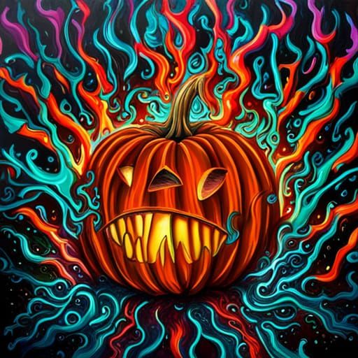 Polychromatic Jack-o'-Lantern in Graffiti Splash Art Style