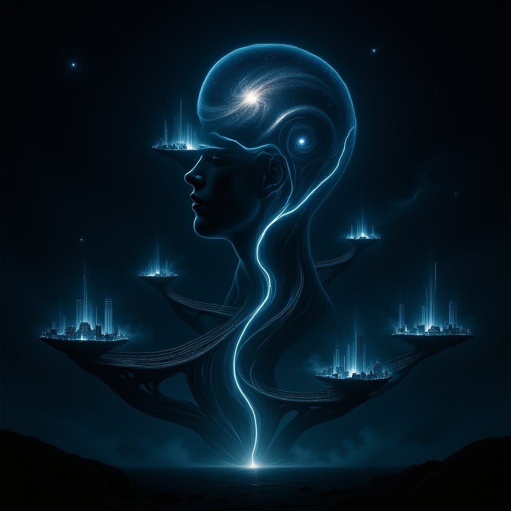 Surreal Dreamscape of Inner Mind Neural Pathways and Galaxie...