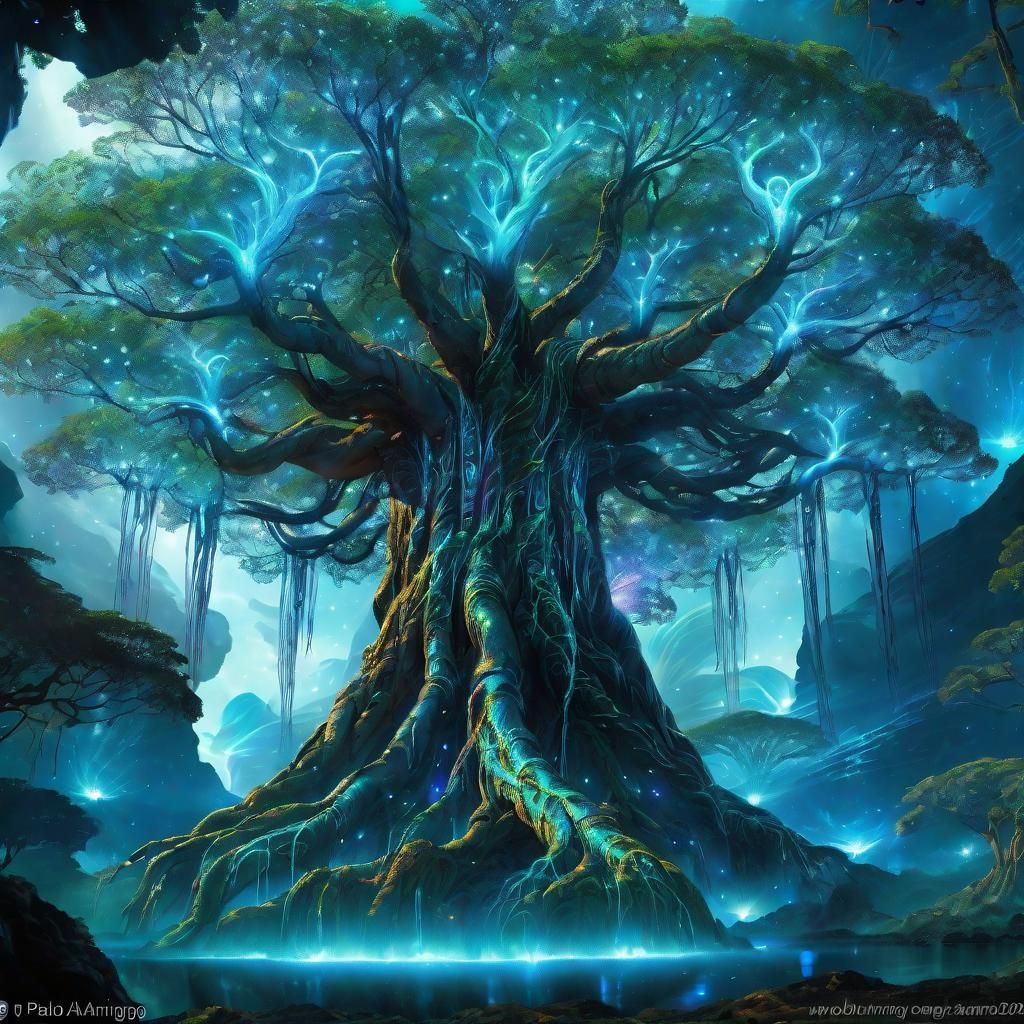 The Tree of Souls in the movie "Avatar" is a colossal, luminescent tree with very long glowing Tendrils that connects th...