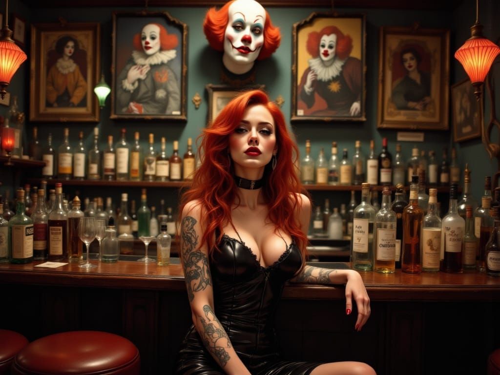 Sultry Bartender in Leather Captivates with Art Nouveau Char...
