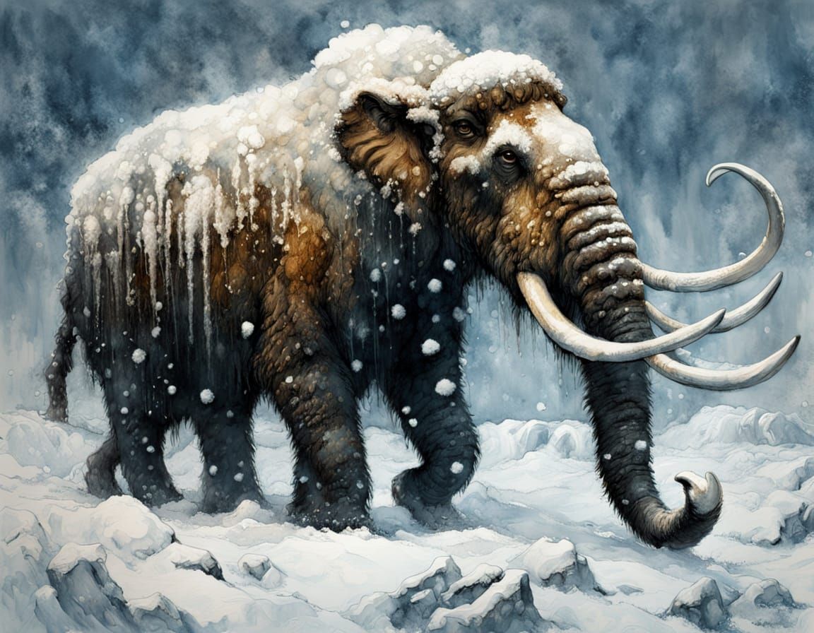 Woolly Mammoth Portrait in Cold Colors