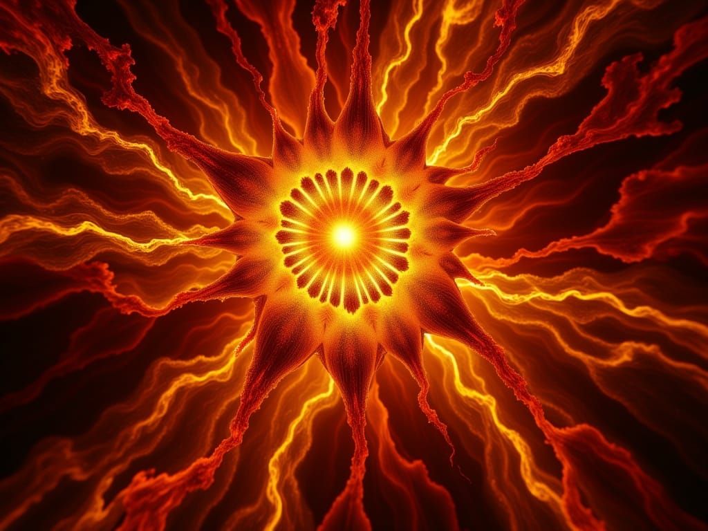 Amber and Red Glowing Abstract Oil Painting