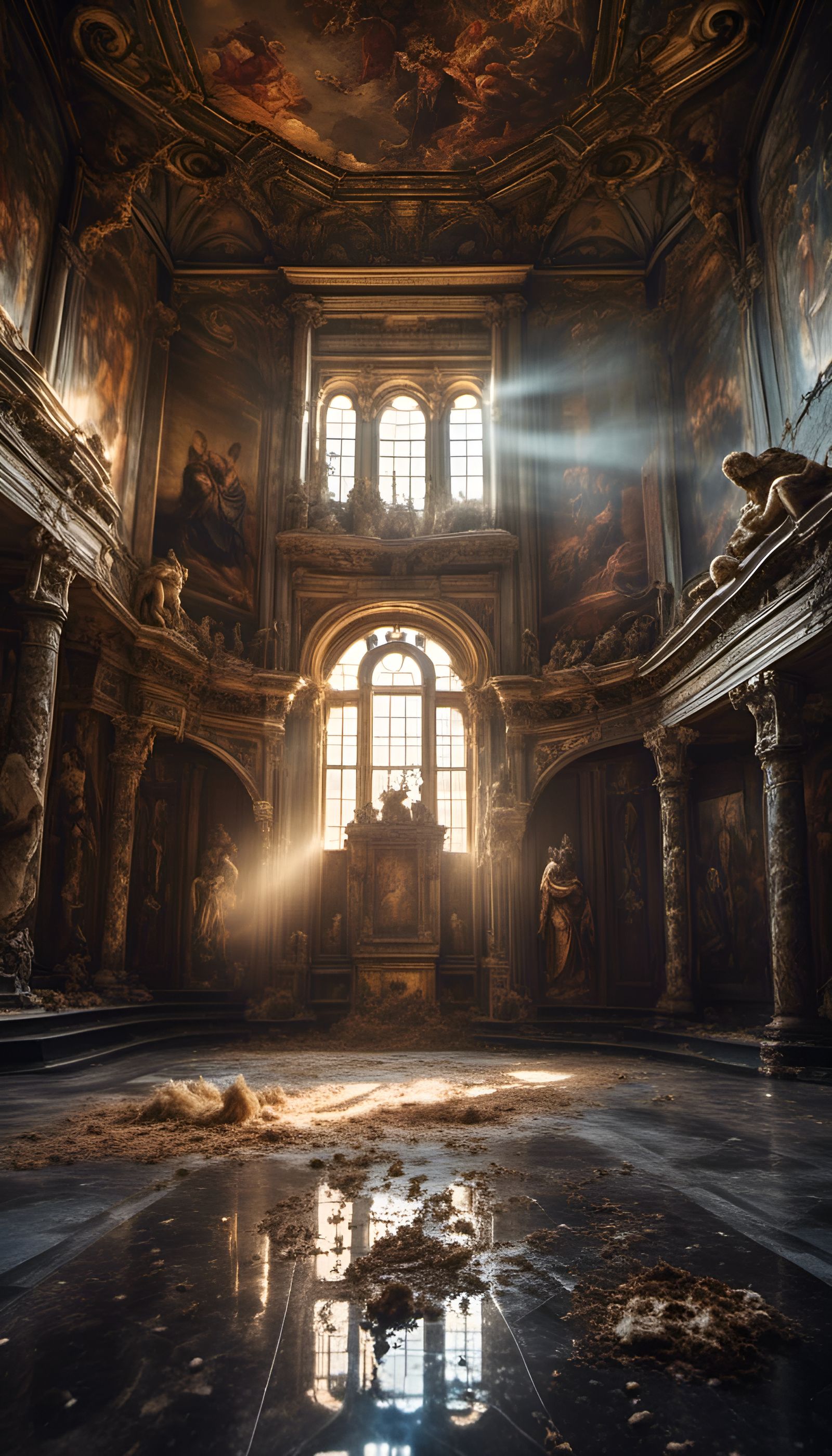 Renaissance Mural with Reflected Sunlight