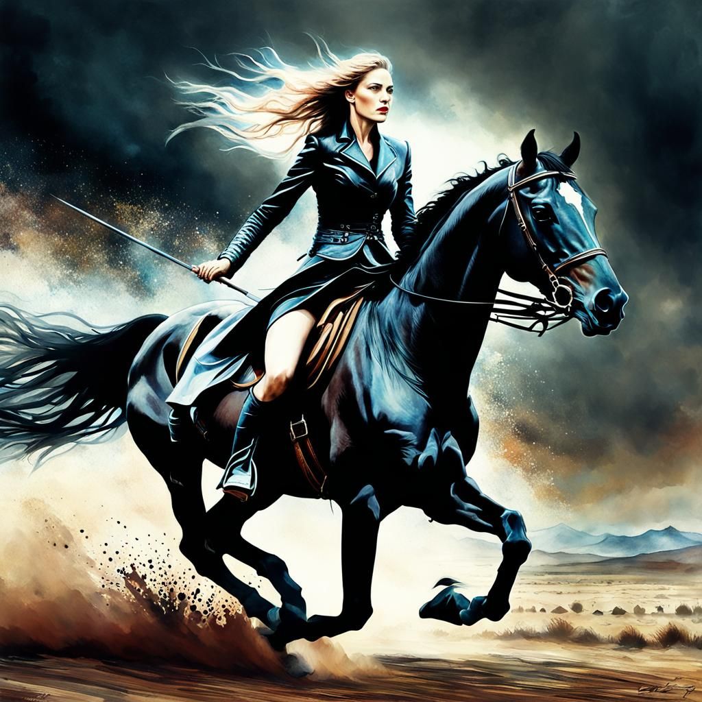 Woman Galloping Horse in Hyperrealistic Fantasy Art