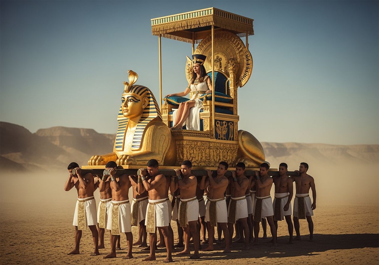 Regal Egyptian Queen on Sphinx Throne