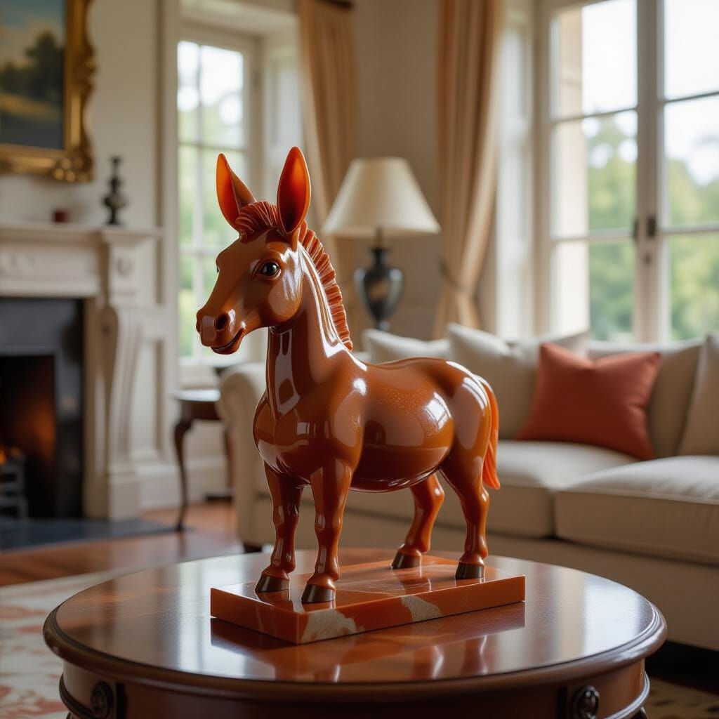 Baroque Carnelian Donkey Statue in Surreal Style