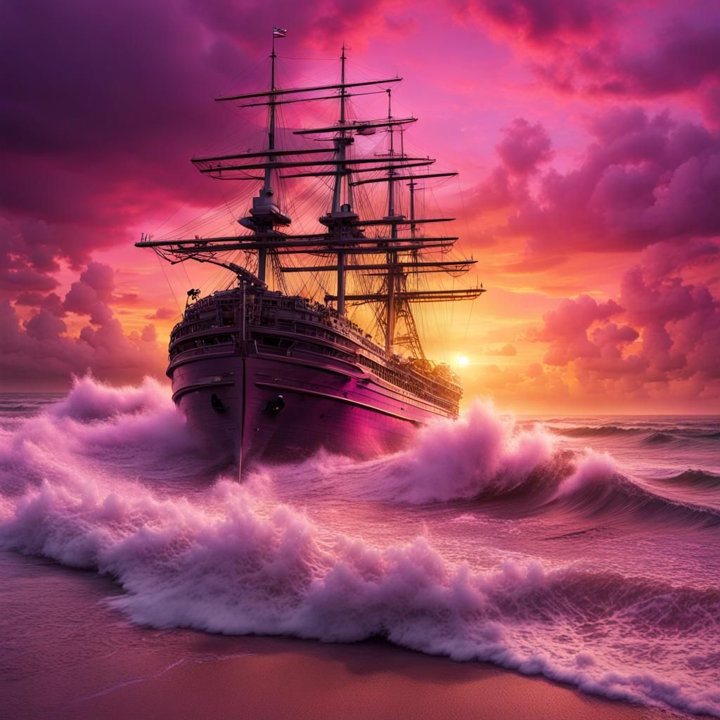 Giant Ship vs. Sunset Storm: Epic Digital Painting