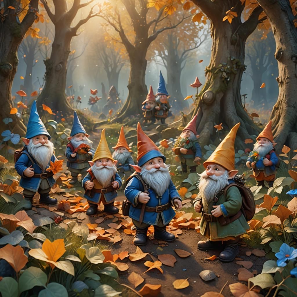 Gnomes in Autumn Garden: Fantasy Concept Art