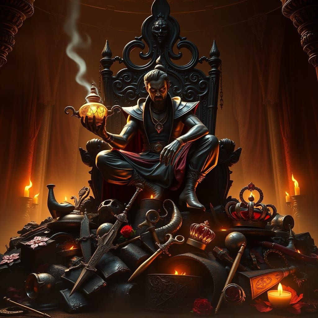 Dark Aladdin Rules Over Disney Ruins in Gothic Throne Room