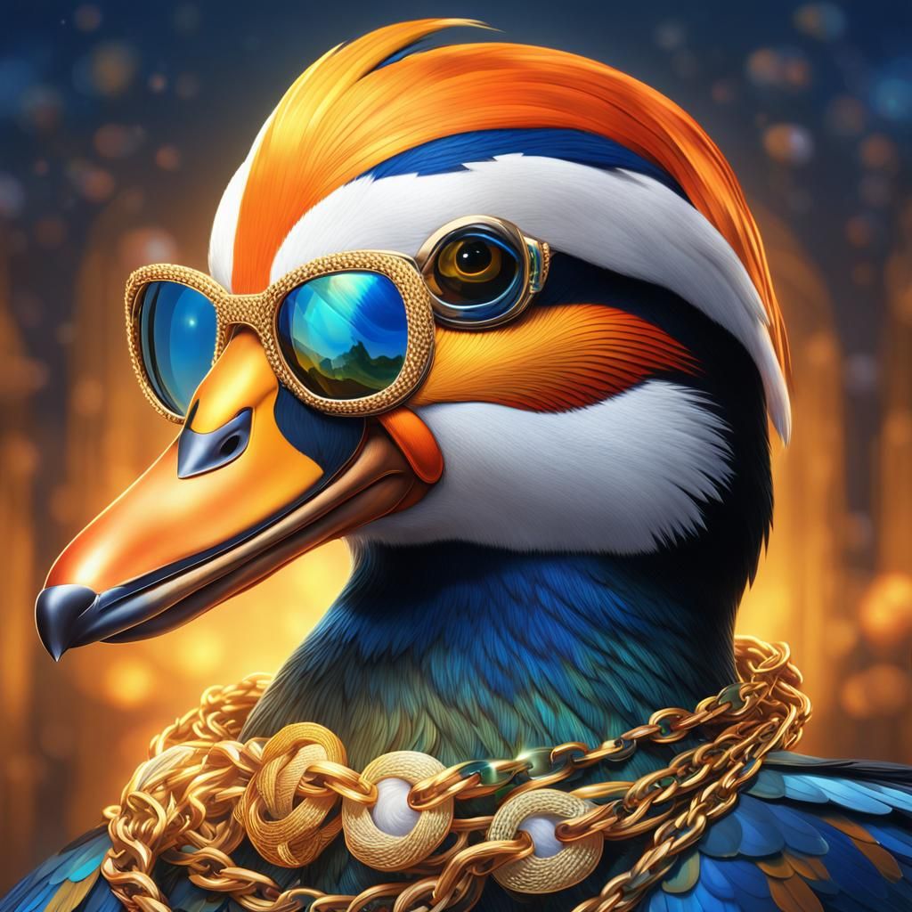 Mandarin Duck with Gold Accessories in Fantasy Style