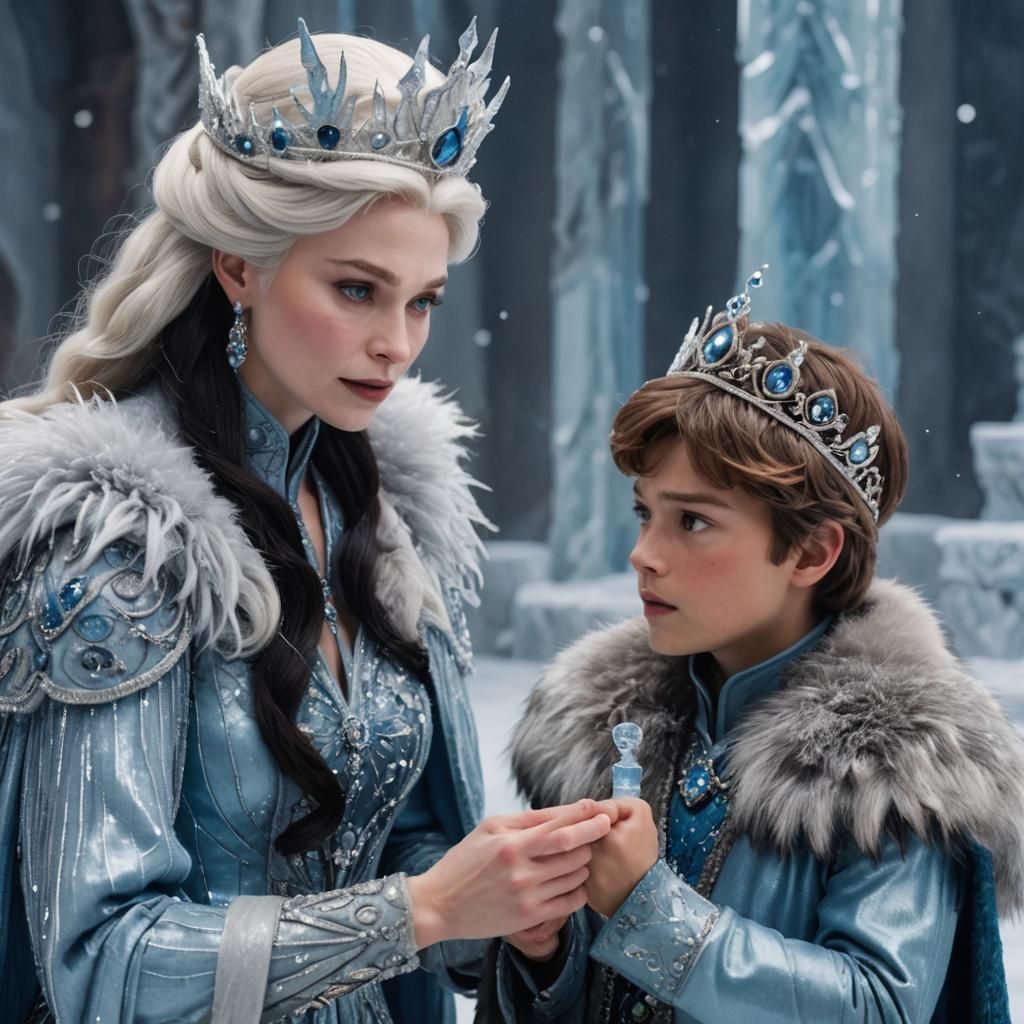 Snow Queen and Kai in Ice Palace: Holographic Illustration