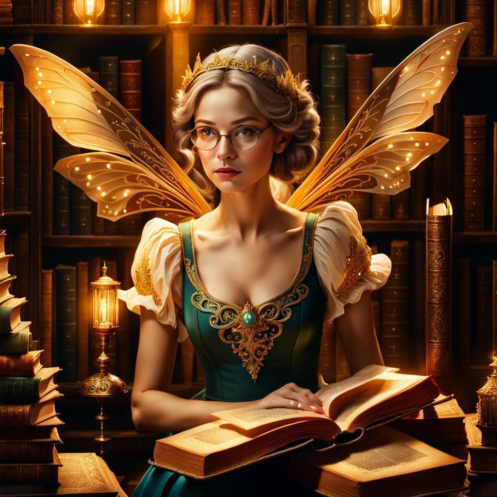 Mystical Library Fairy in Warm, Earthy Colors