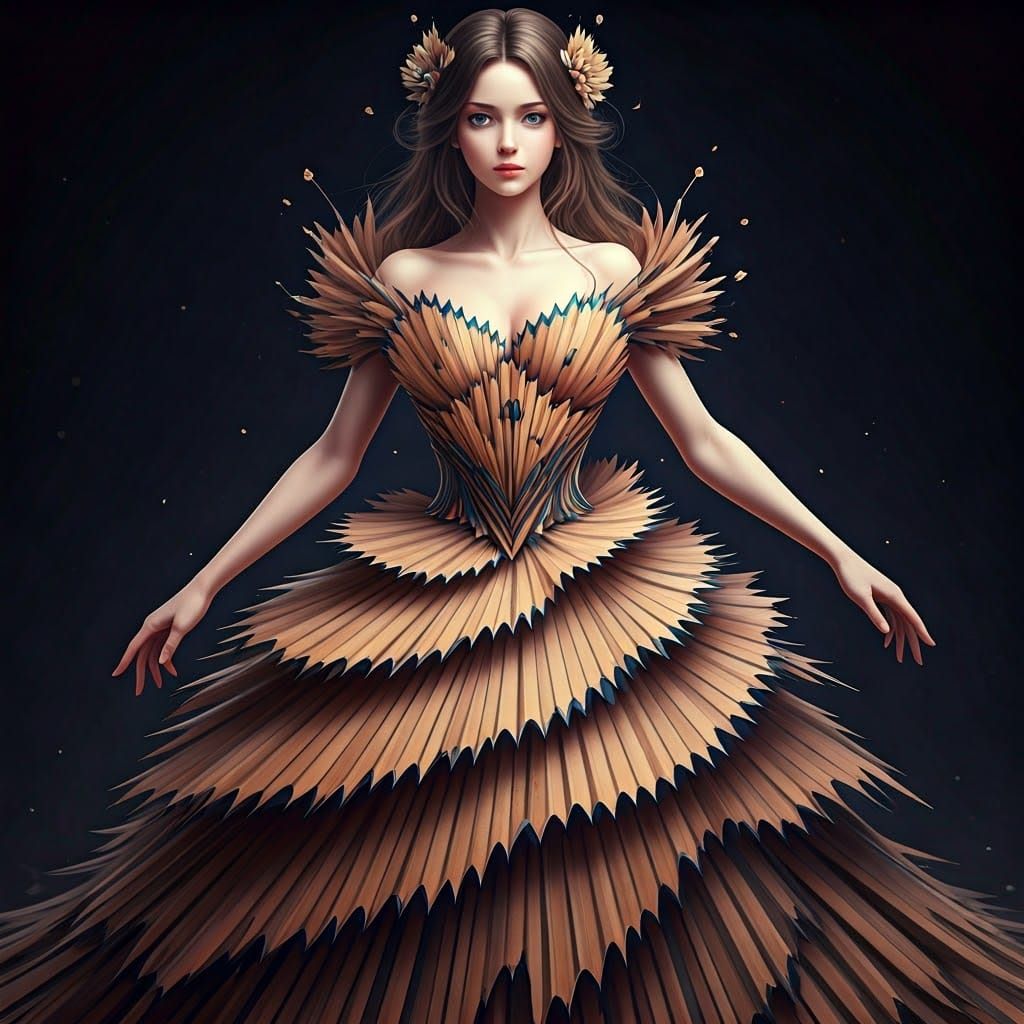 Model in Pencil Shaving Dress, 3D Anime Art