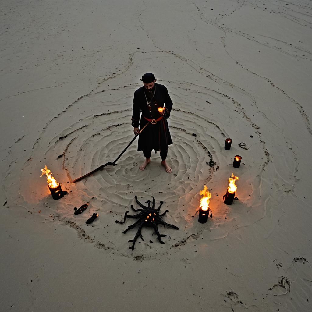 Blackbeard's Crew Conducts Mystical Ritual on Remote Beach