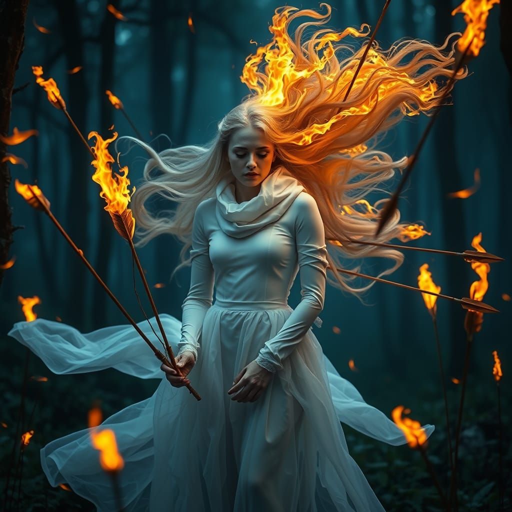 Fiery Fantasy: Lady Under Attack in Enchanted Forest