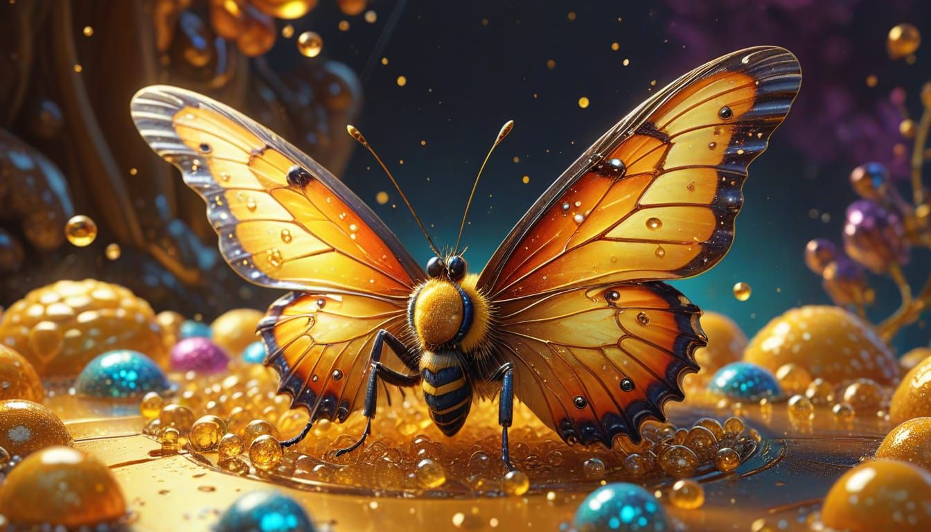 Confused Butterfly in Beehive: Candy Art Illustration