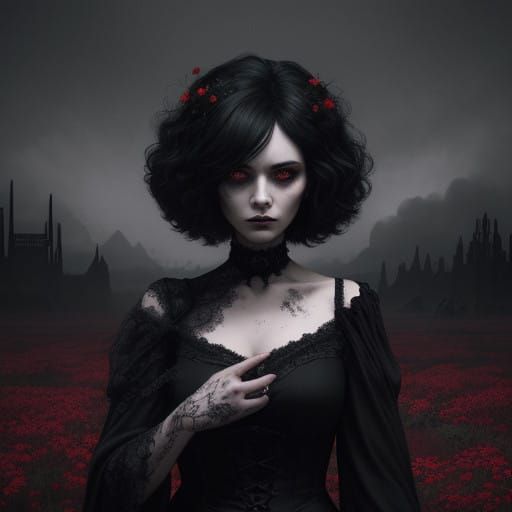 Betty Boop. Mature, curvy and lithe-bodied. "Create a detailed, gothic fantasy artwork inspired by the graphic novel *Pr...