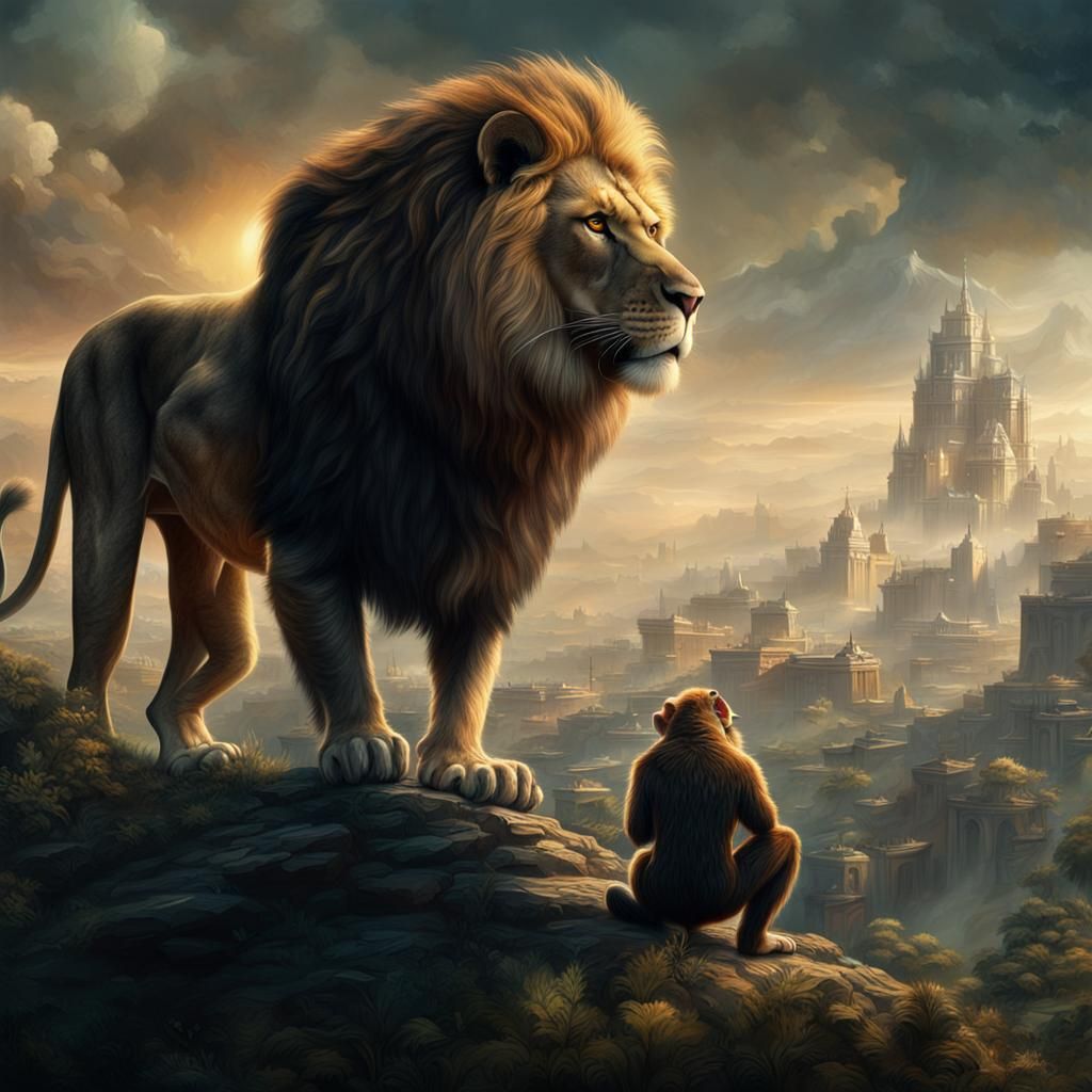 Epic Lion Monkey Digital Matte Painting