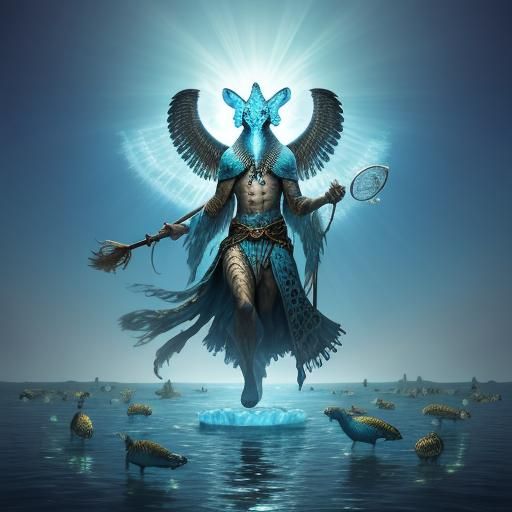 Blue Leopard Shaman in Surreal Flood