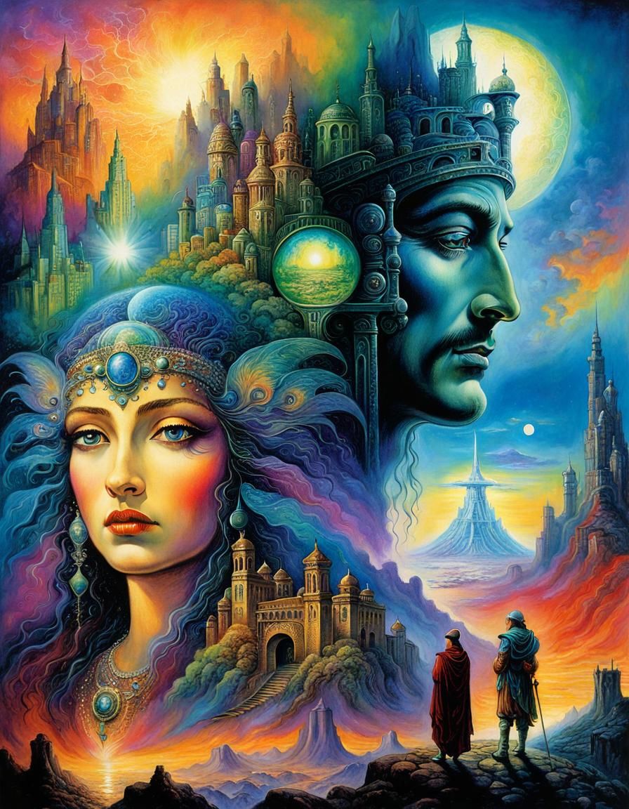 Alien in Desolate City: Fantasy Oil Painting