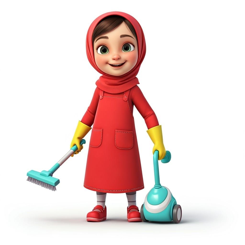 Joyful Haredi Girl Cleaning in 3D