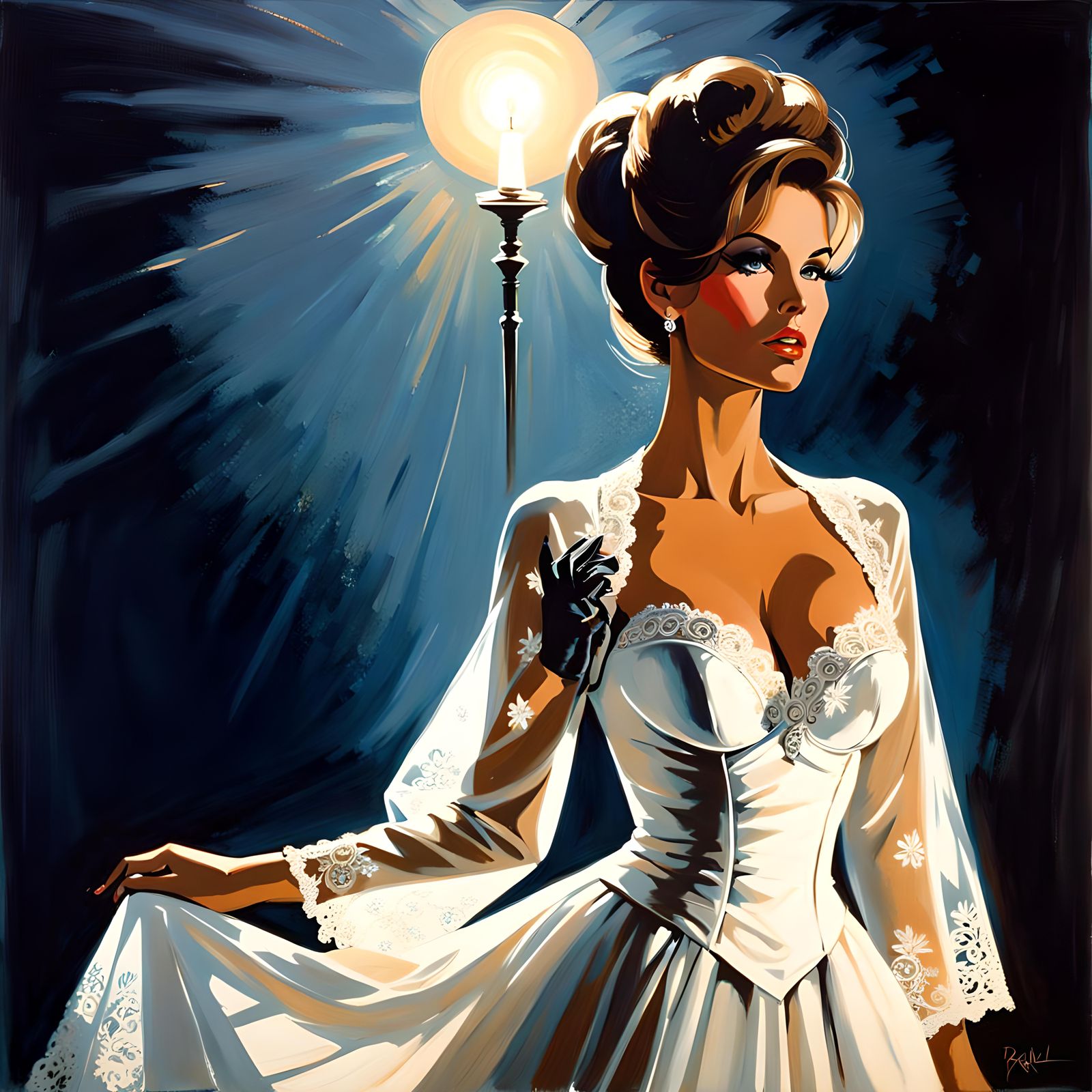 Impressionist Portrait of Woman in Lace Dress