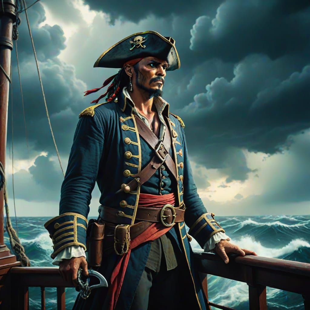 Anime Pirate Captain in Stormy Seas