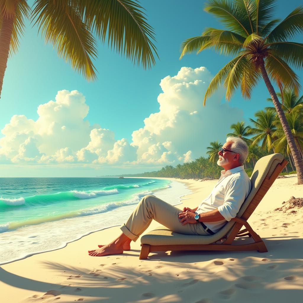 Florida Beach Escape: Businessman in Digital Matte Painting