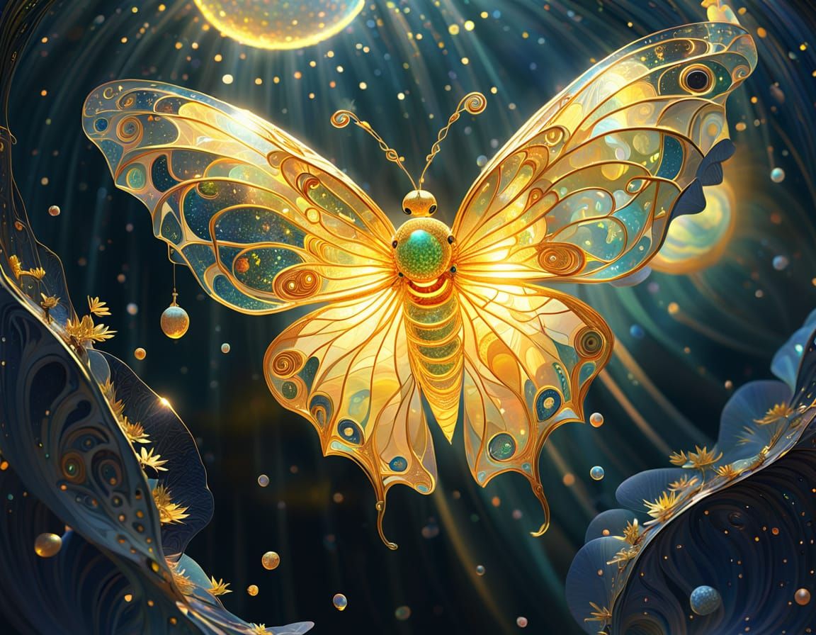 Celestial Chrysalis with Golden Sun in Space